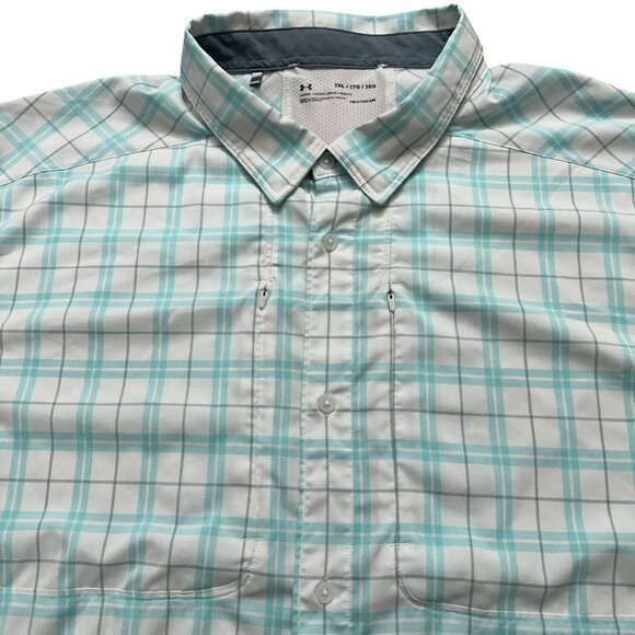 Under Armour Shirt Mens 3XL Tide Chaser 2.0 Short Sleeve Vented Plaid Green - Picture 2 of 6